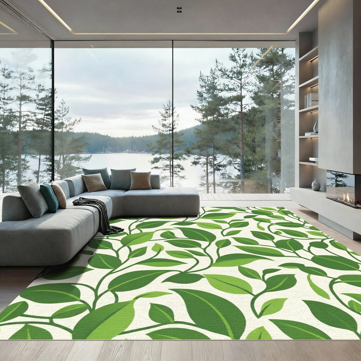 Green Leafy Vine Swirl Rug