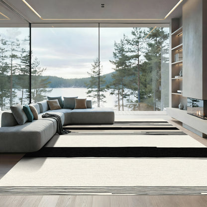 Modern Black Cream Striped Abstract Rug