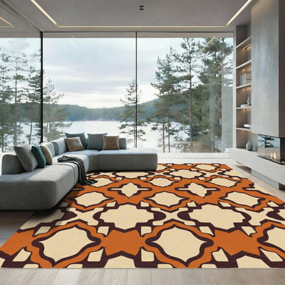 Terracotta And Cream Quatrefoil Rug