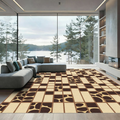 Brown Tan Abstract Giraffe Grid Rug
