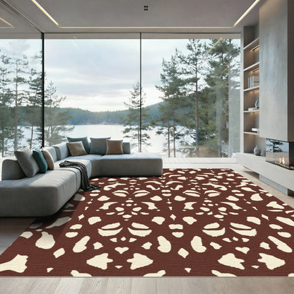 Brown Cream Abstract Scroll Rug