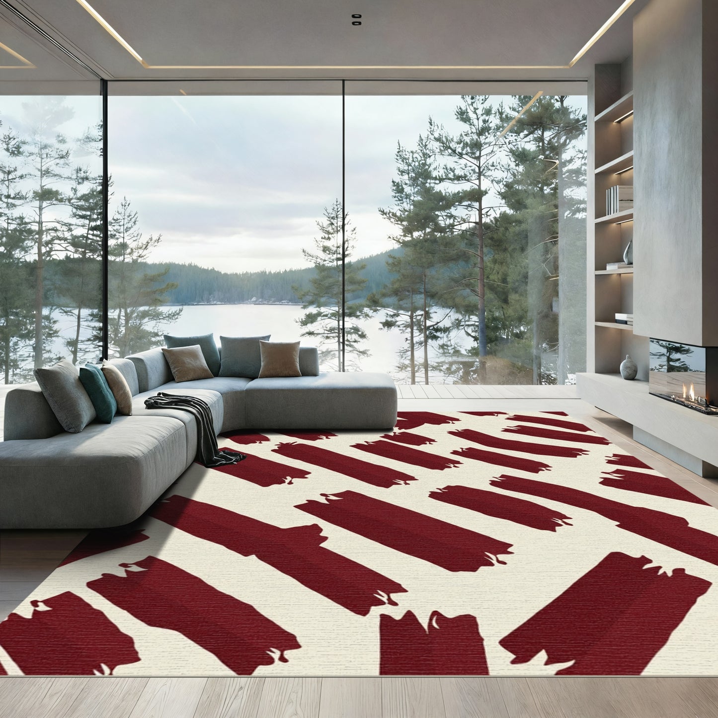 Deep Red Brushtroke Abstract Rug