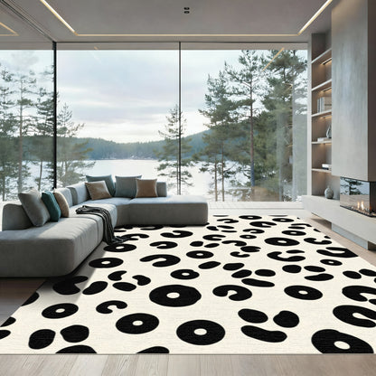 Black Cheetah Spots Cream Background Rug