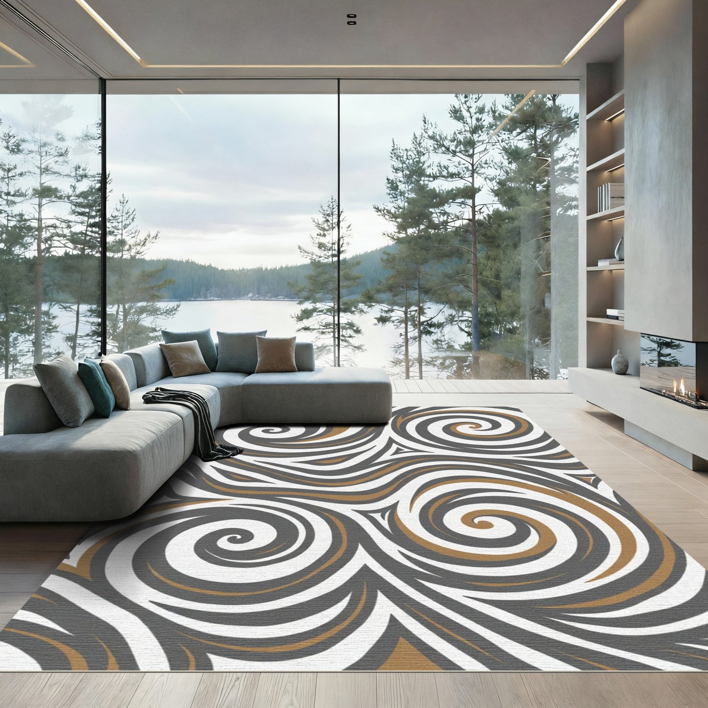 Bold Gray Bronzed Swirl Lines Rug
