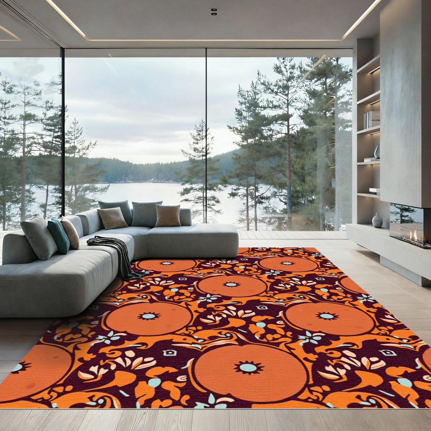 Autumn Orange Pumpkin Swirl Rug
