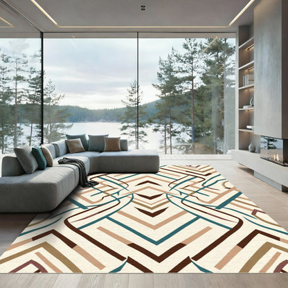 Geometric Teal Brown Abstract Lines Rug
