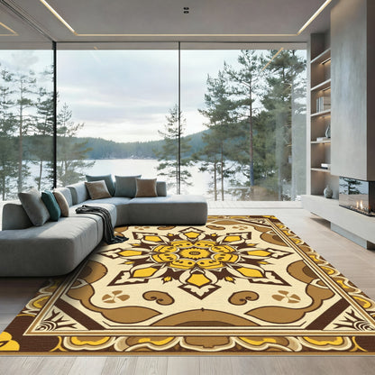 Golden Yellow Floral Medallion Rug