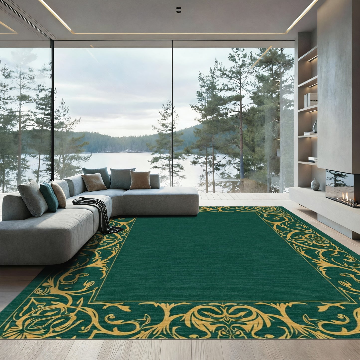 Golden Acanthus Border Emerald Rug