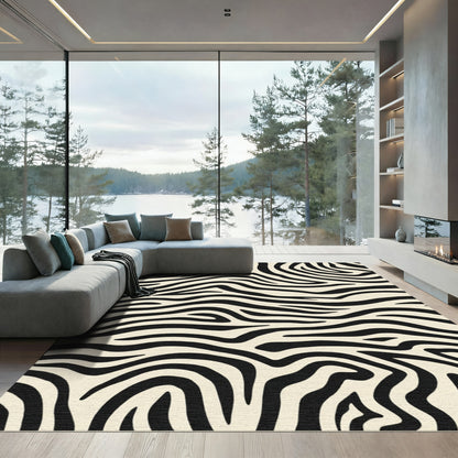 Vibrant Black Cream Zebra Swirl Rug