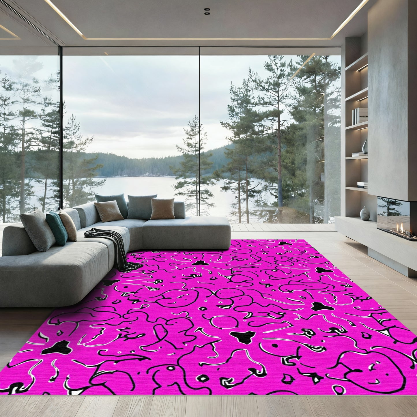Whimsical Pink Abstract Organic Cloud Rug