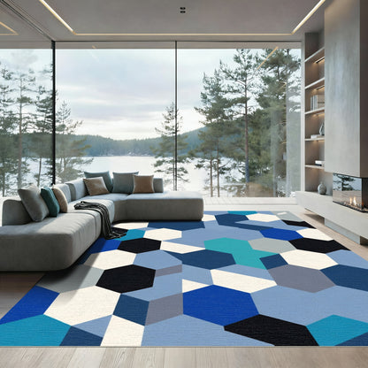 Navy Blue Hexagon Geometric Arrangement Rug