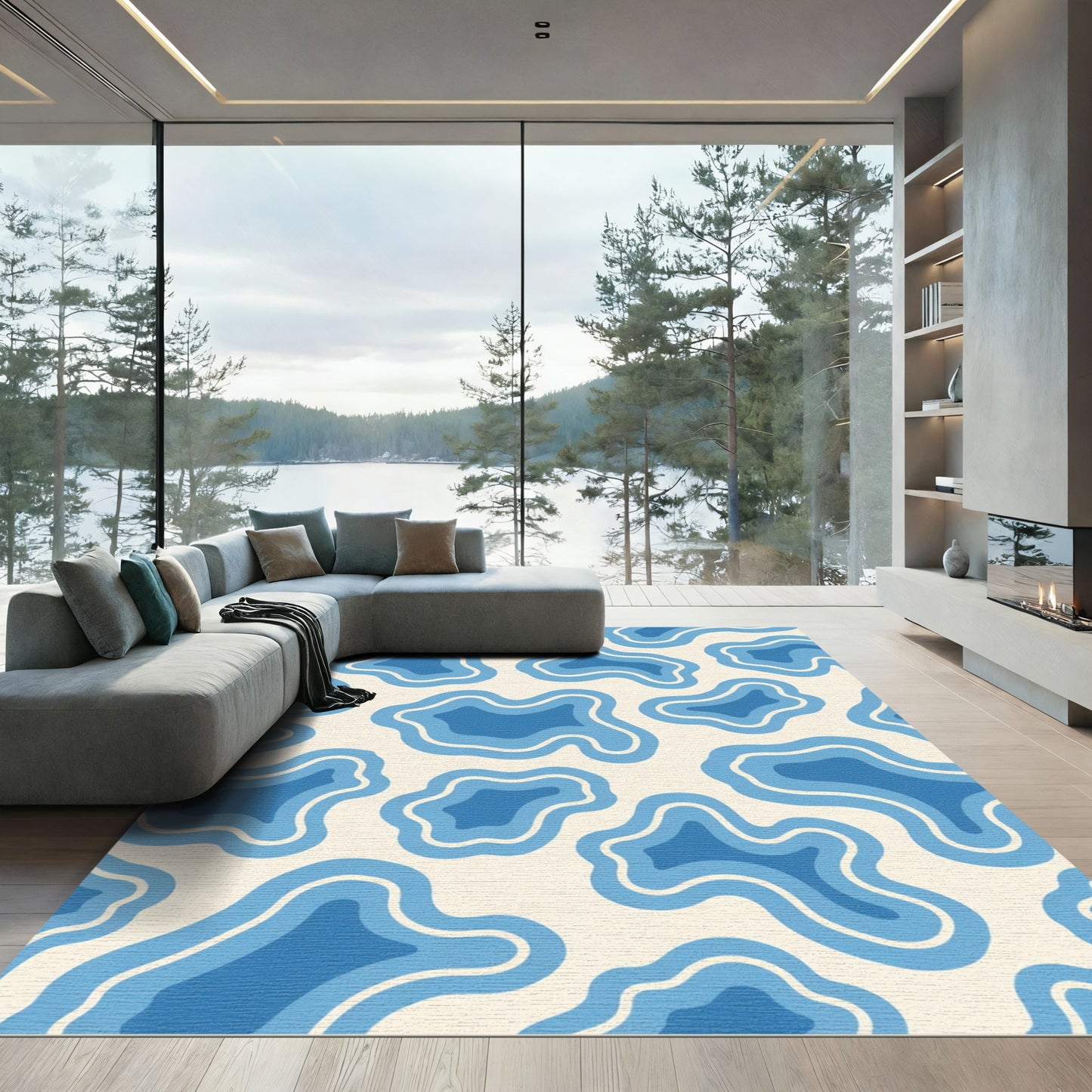 Azure Organic Wave Composition Rug