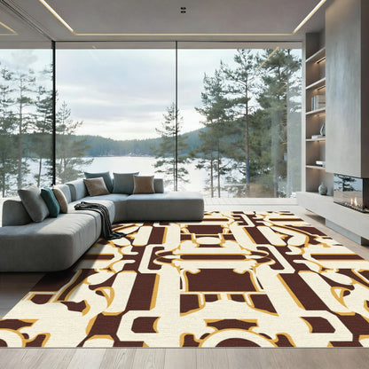 Rich Brown and Cream Geometric Lattice Rug