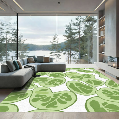 Leaf Scattered Soft Green Art Rug
