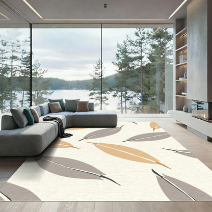 Terracotta Gray Leafy Foliage Throw Rug