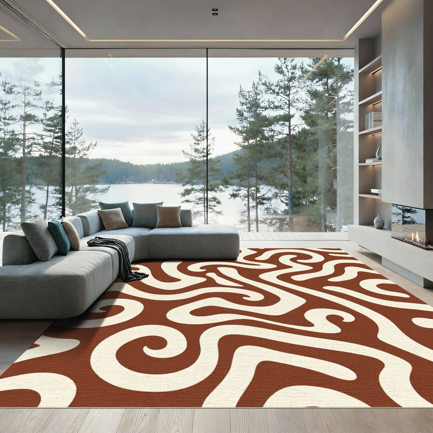 Earthy Cream Swirl Abstraction Rug