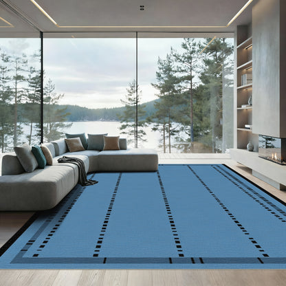 Cool Blue Vertical Dash Stripe Grid Rug