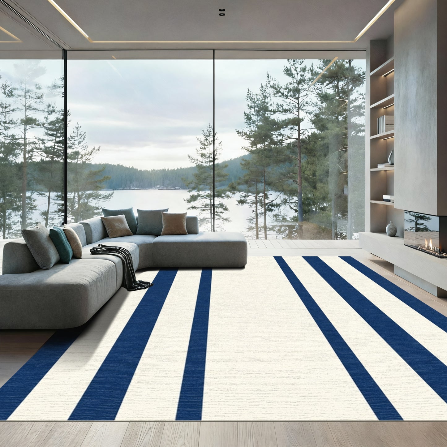 Classic Navy Cream Vertical Stripe Rug