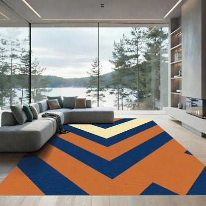 Chevron Blue Amber Cream Stripes Rug