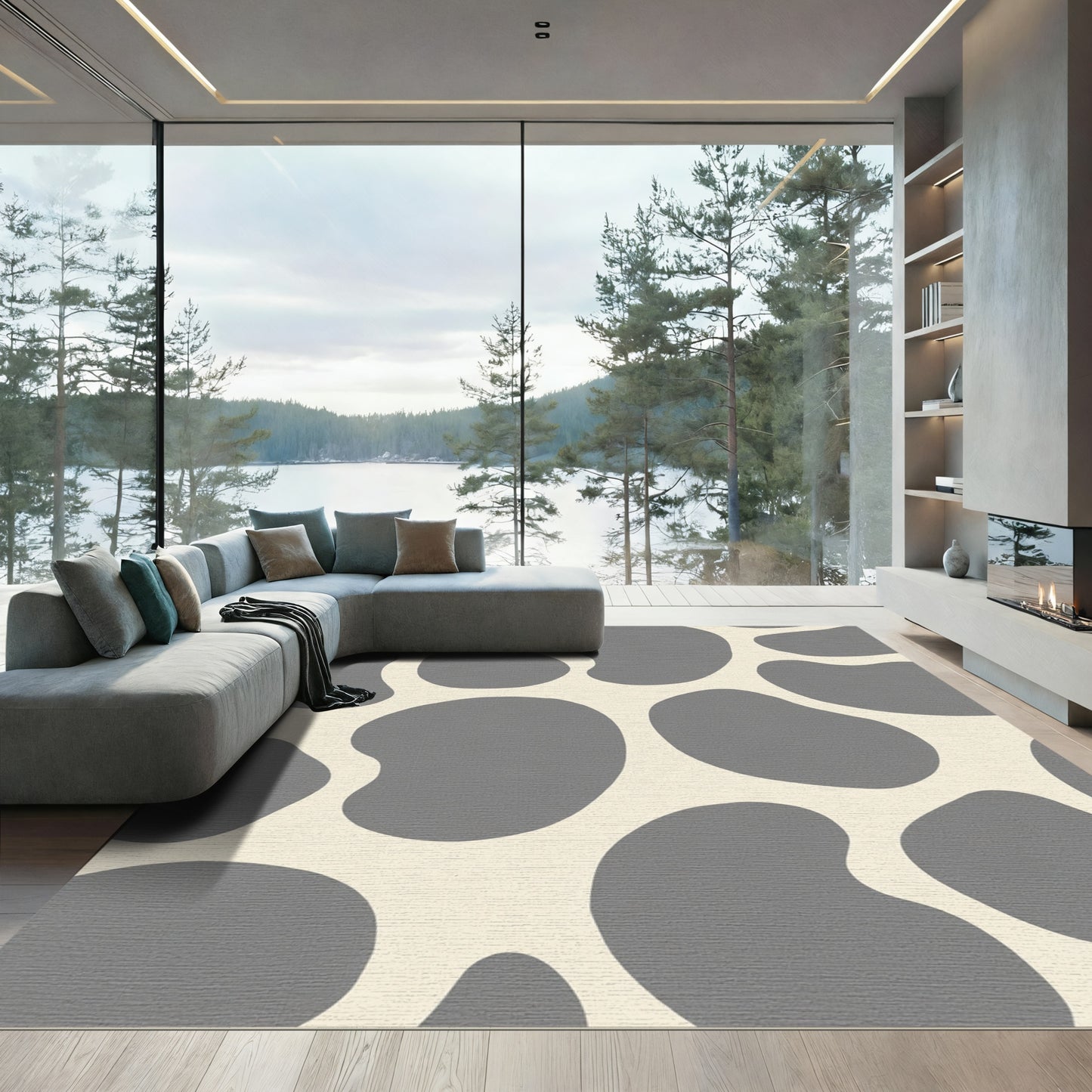 Neutral Gray Organic Blob Rug