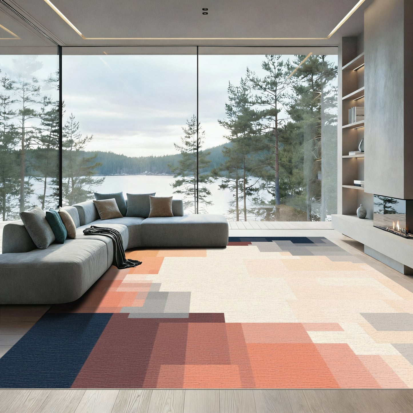 Terracotta Gray Block Abstract Rug