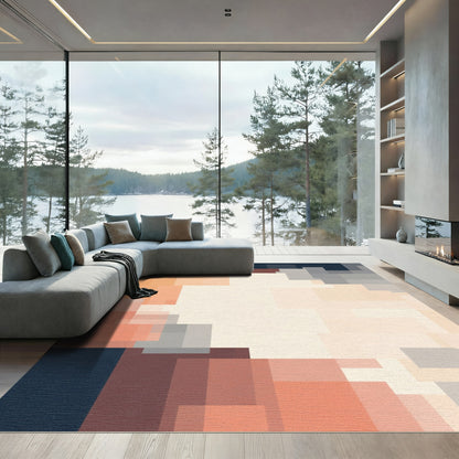 Terracotta Gray Block Abstract Rug