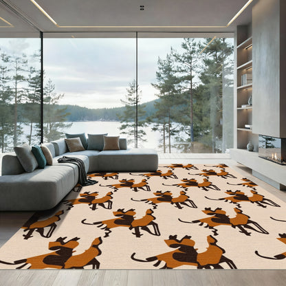 Brown Black Dog Abstract Pattern Rug