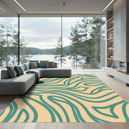 Teal Organic Swirl Abstract Rug