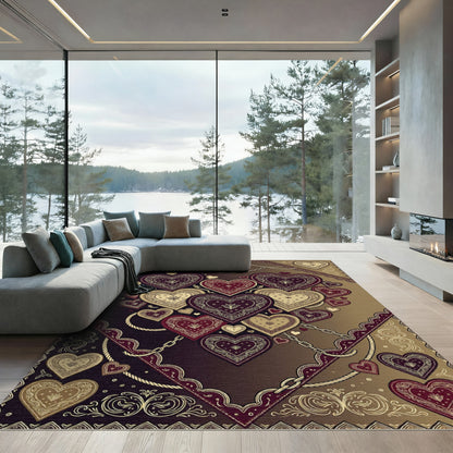 Rich Burgundy Cream Heart Bandana Medallion Rug