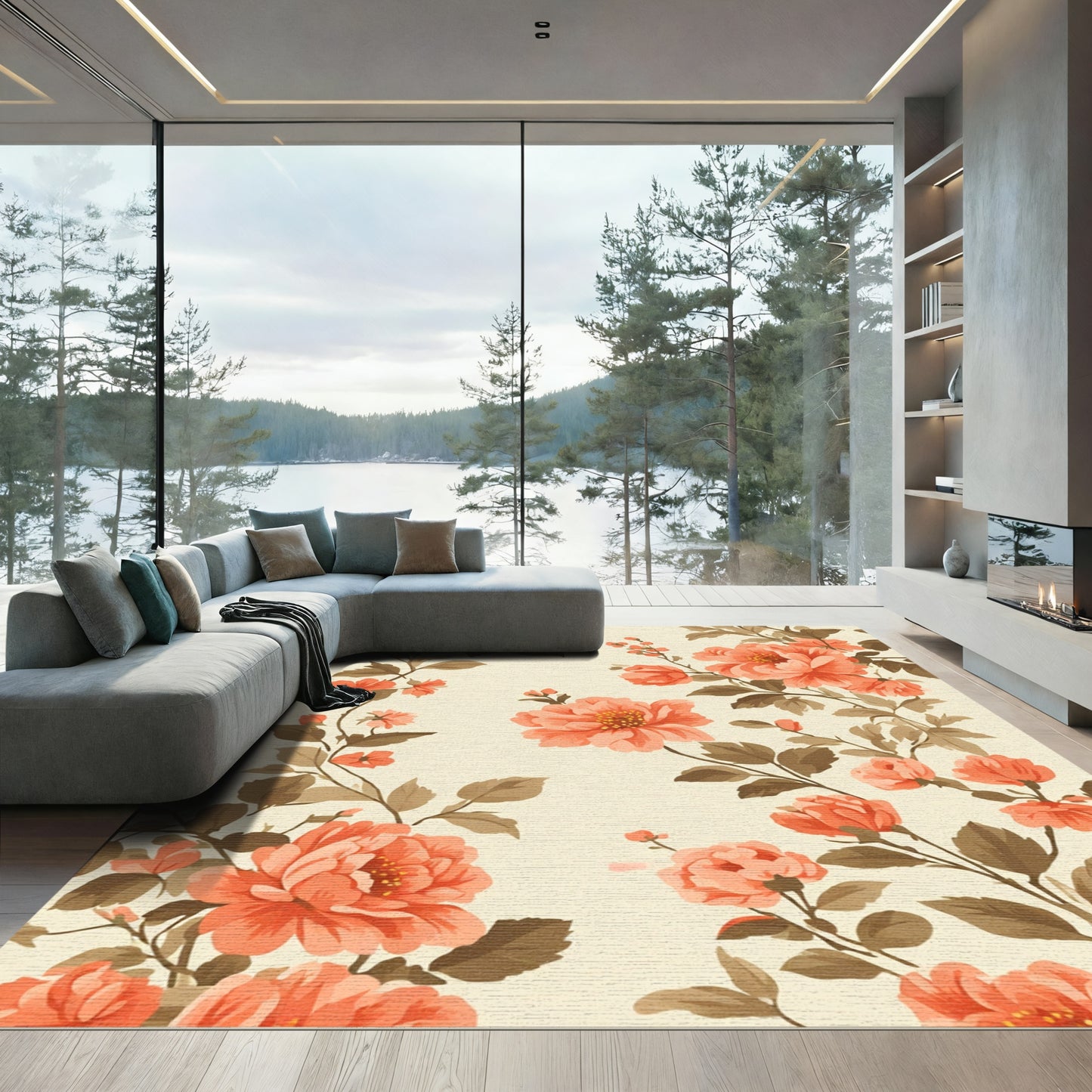 Coral Garden Floral Vine Rug