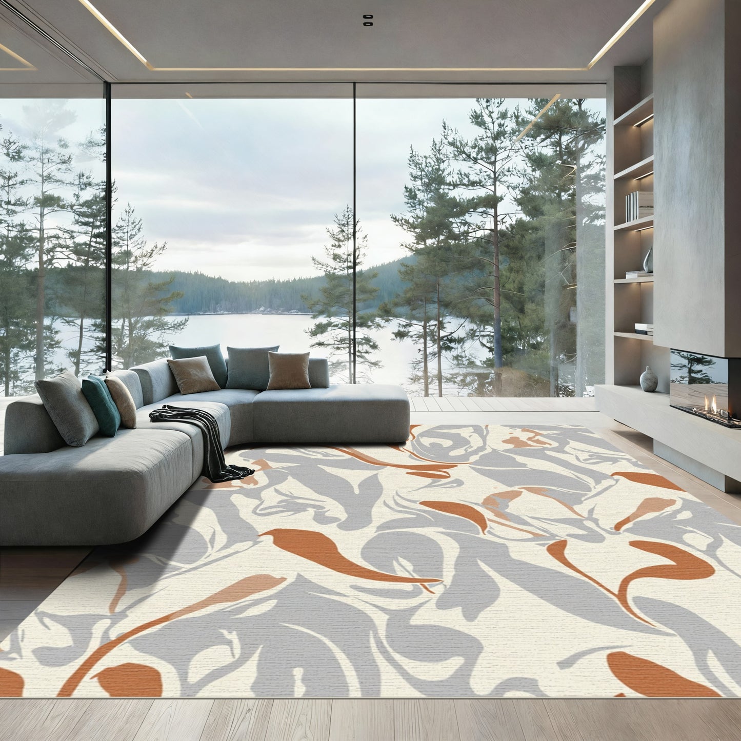 Abstract Swirl Terracotta Gray Swirls Rug