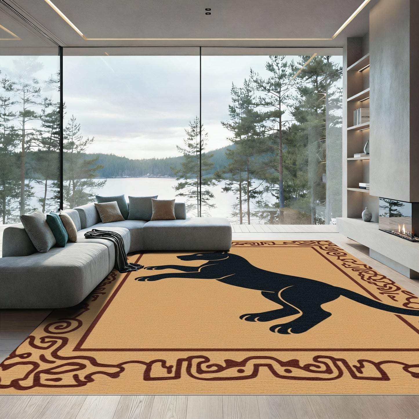 Black Panther Tribal Frame Rug