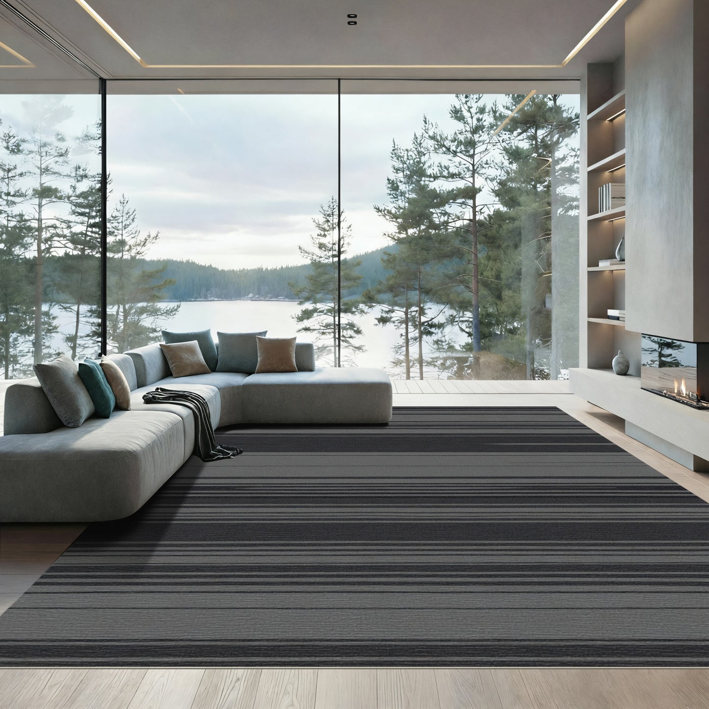 Minimalist Gray Horizontal Barre Textures Rug