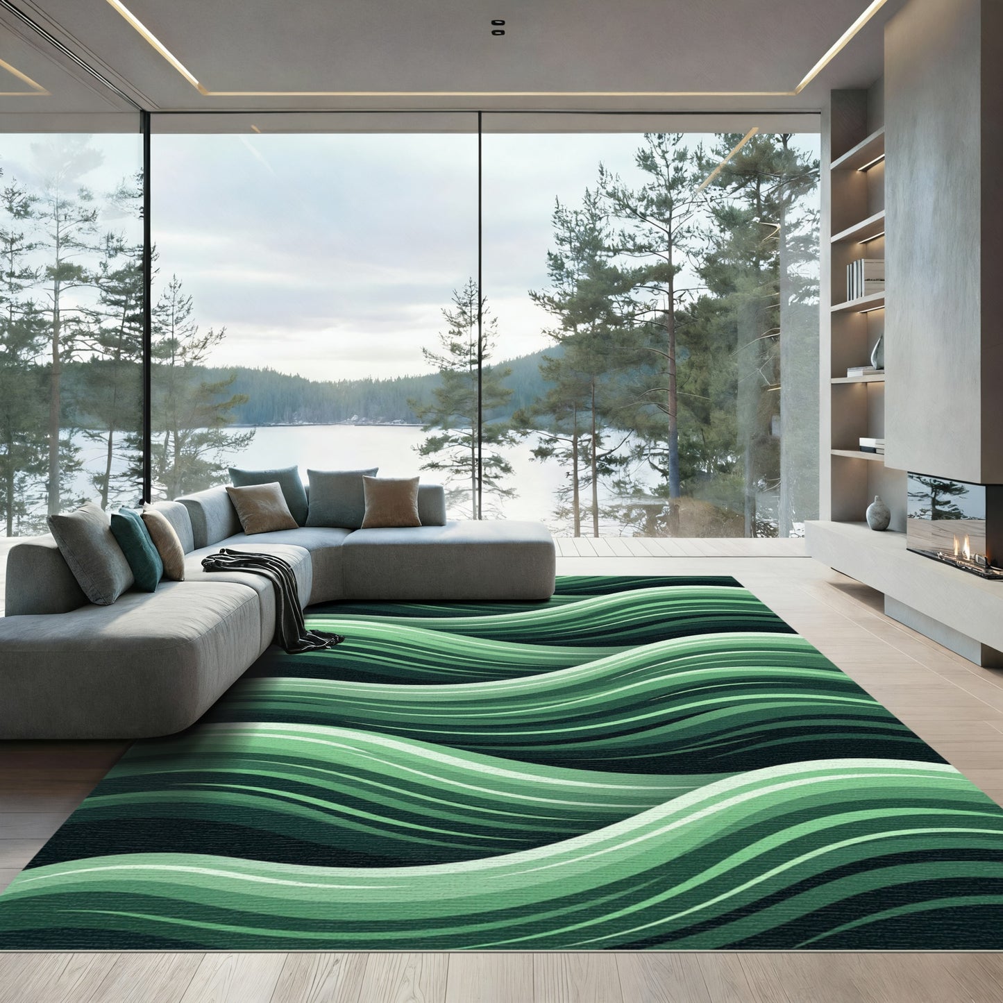 Emerald Green Flowing Wave Rug