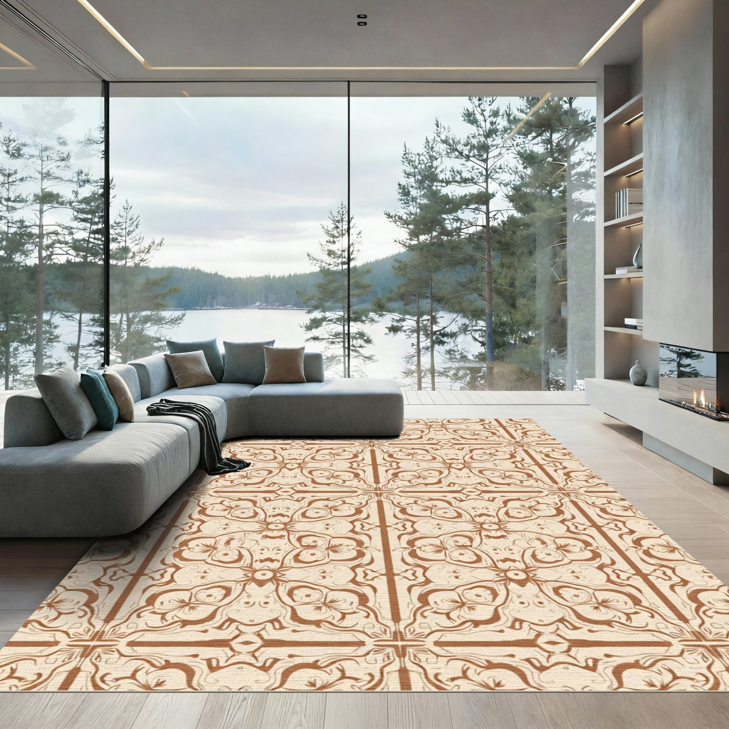 Sepia Vintage Floral Symmetry Rug