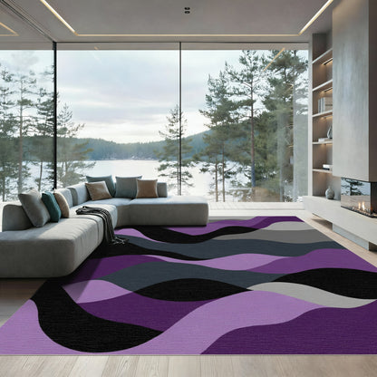 Abstract Purple and Gray Wave Rug