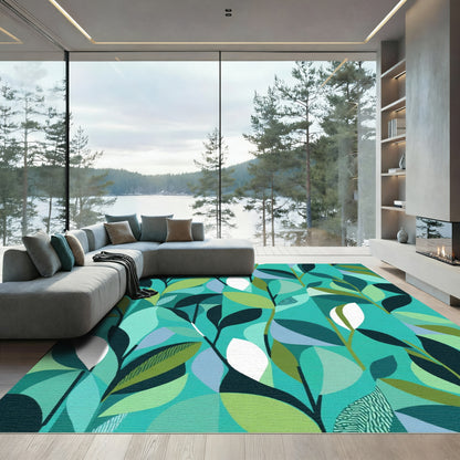 Abstract Teal Leafy Branches Rug