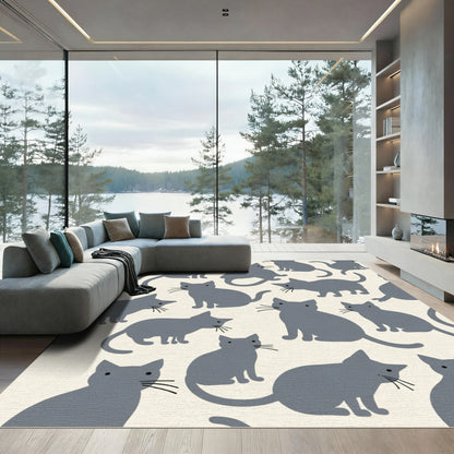 Gray Cats Repeating Composition Rug