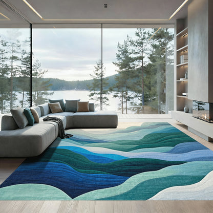 Teal Green Layered Wave Rug