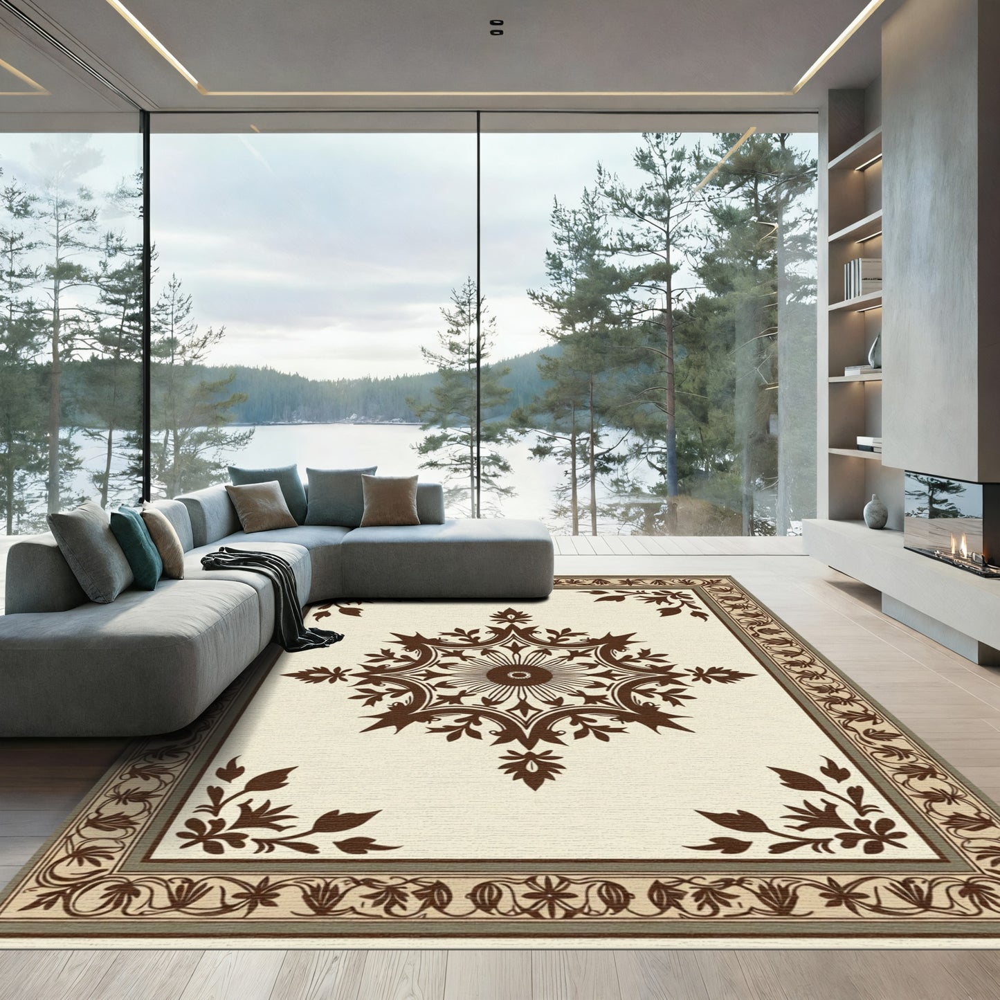 Ornate Blossom Frame Traditional Rug