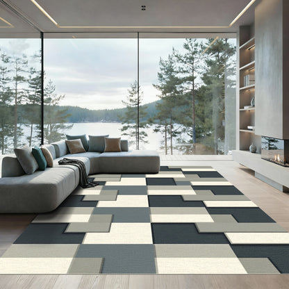 Modern Geometric Blocks Slate Grey Rug