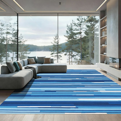 Azure Blue Striped Abstract Rug