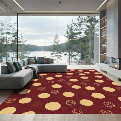 Crimson Gold Polka Dot Orbs Rug
