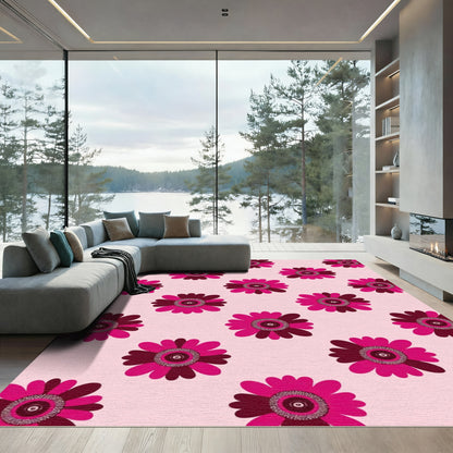 Fuchsia Crimson Flower Medallion Rug