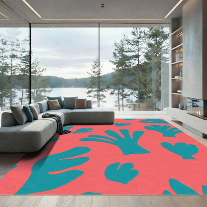Teal Coral Organic Abstract Flora Rug