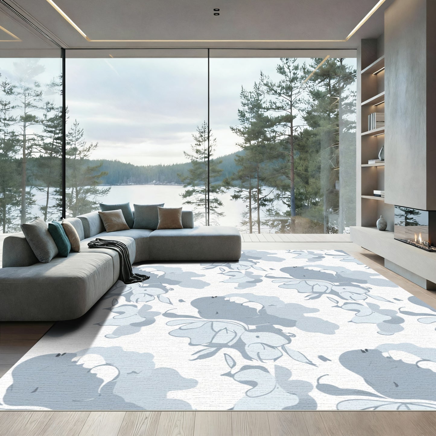 Soft Blue Watercolor Floral Arrangement Rug