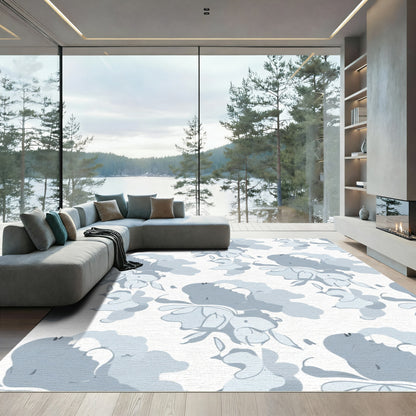 Soft Blue Watercolor Floral Arrangement Rug