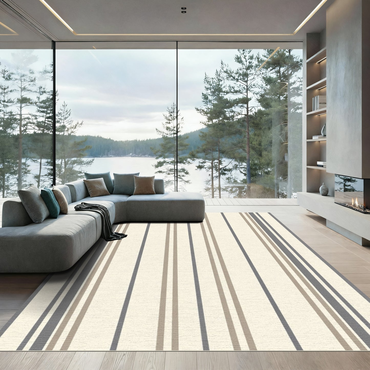Neutral Toned Vertical Stripe Rug