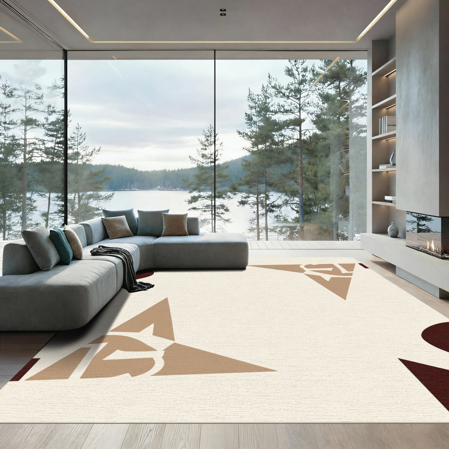 Brown Tan Abstract Geometric Composition Rug
