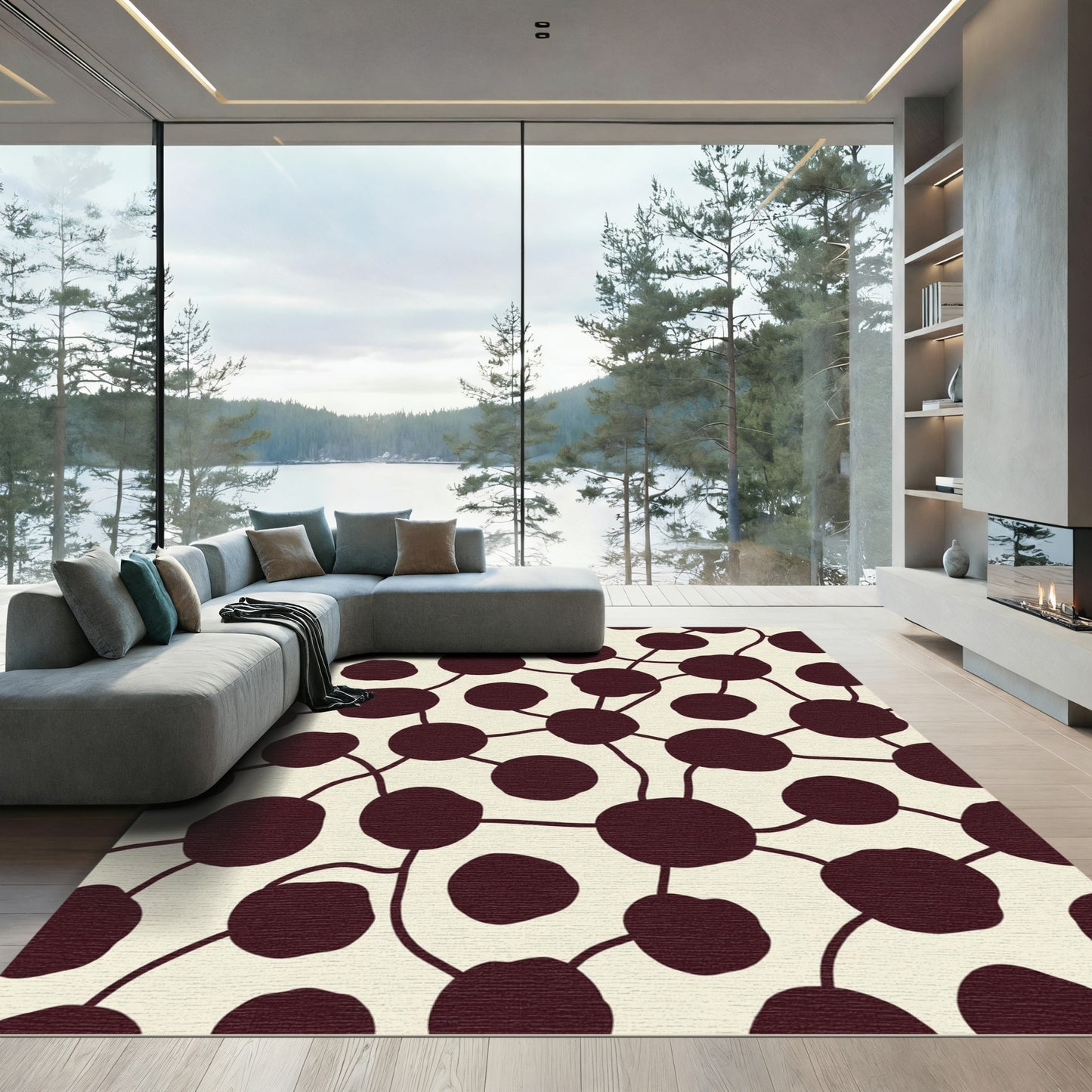 Deep Red Connected Dots Pattern Rug